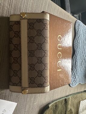Gucci Brown Monogram Canvas Wallet with Beige Trim